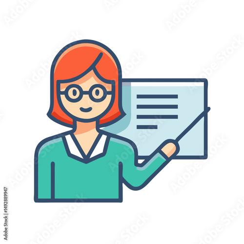 Illustration of a teacher presenting information on a board