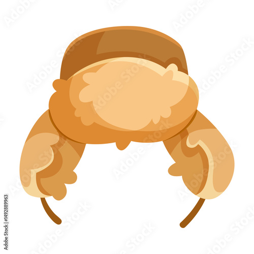 Warm trapper hat with fur lining and ear flaps shown in cartoon style on a white background. Concept of winter clothing. Vector illustration