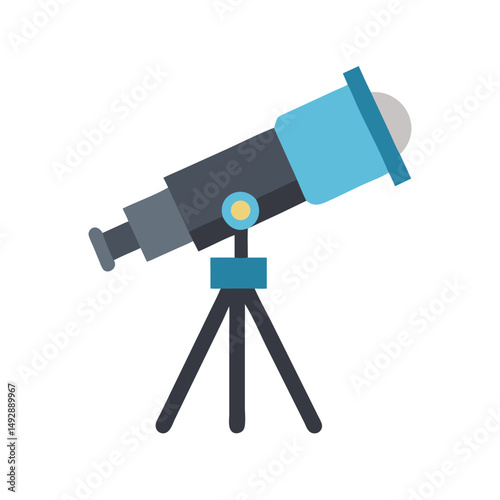 Flat icon illustration of a telescope on tripod