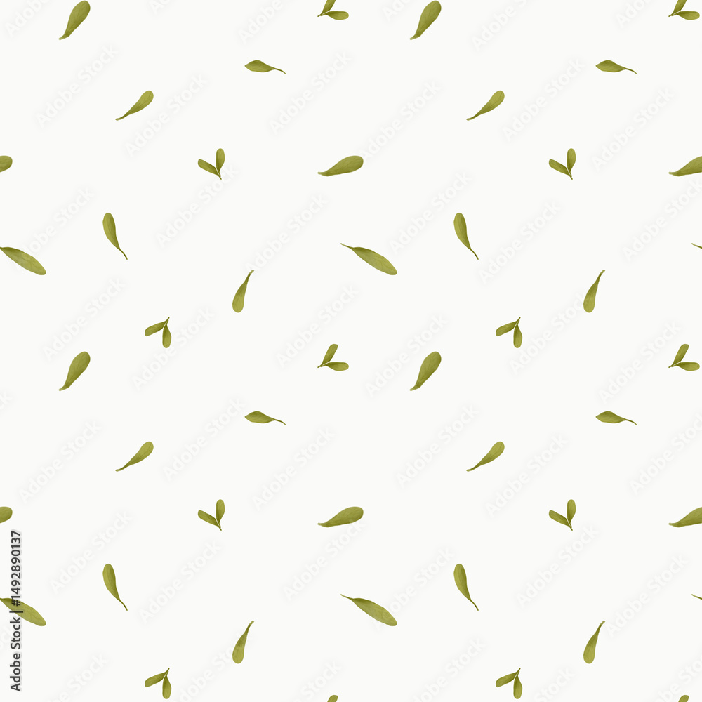 Fototapeta premium Cute green leaves. Watercolor illustration. Seamless pattern with summer greenery, isolated on a white background. For spring, Easter and children's decor