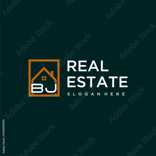 BJ letter monogram logo creative home real estate in square style design