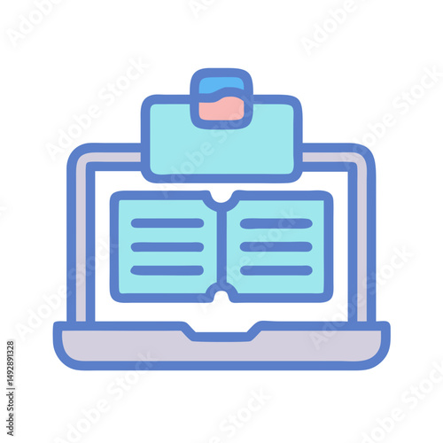 Laptop showcasing an open book graphic icon illustration design