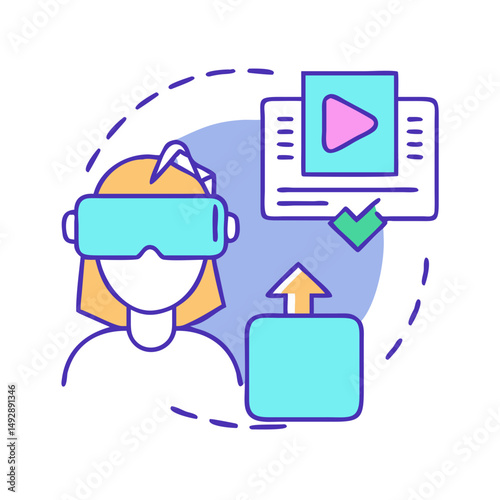 Virtual reality user navigates interfaces with success icon