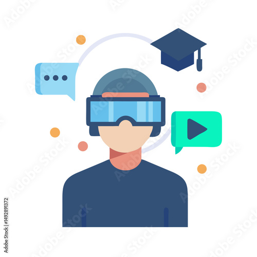 Virtual reality education for future learning in flat style