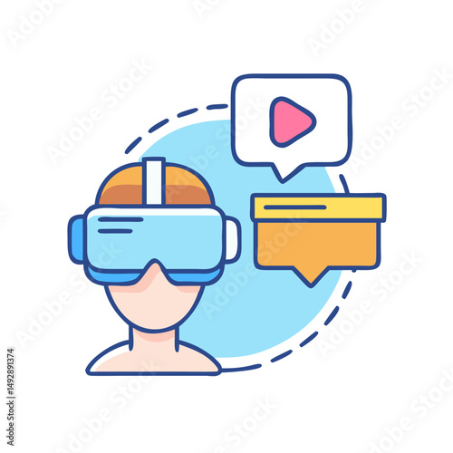 Person using virtual reality headset with speech bubbles icon