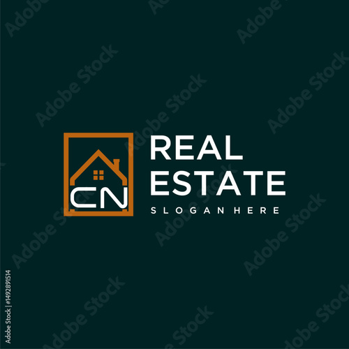 CN letter monogram logo creative home real estate in square style design