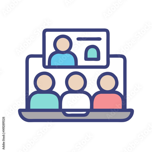 Digital meeting on laptop, remote work and virtual team