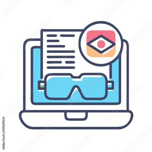 VR glasses on a laptop screen with virtual reality symbol