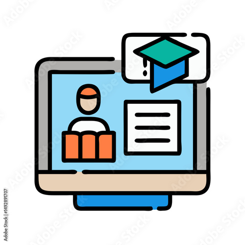 Online education platform with graduation cap graphic illustration