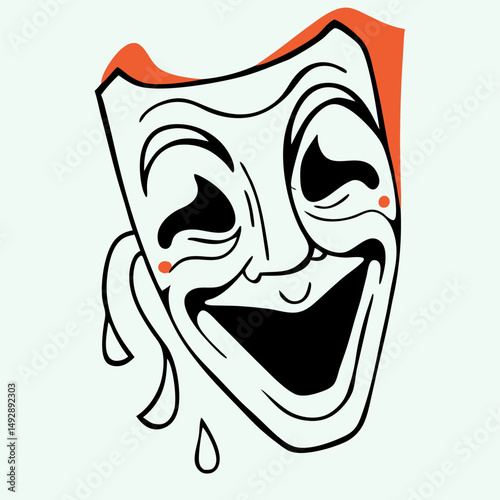 Comedy and Tragedy Mask Illustration, Theater Icon
