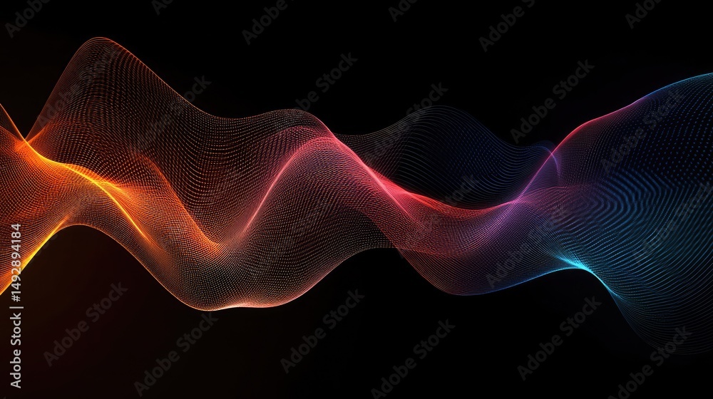 Fototapeta premium Abstract wave of glowing particles on a black background