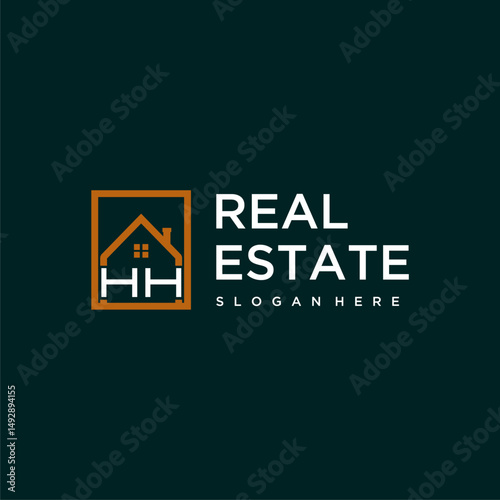 HH letter monogram logo creative home real estate in square style design