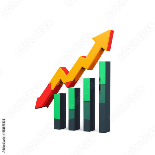 A graphic of a rising bar graph with a red and yellow arrow showing upward trend on black background Free Download A graphic of a rising bar graph with a red and yellow arrow showing upward trend on black background - GFXLoad