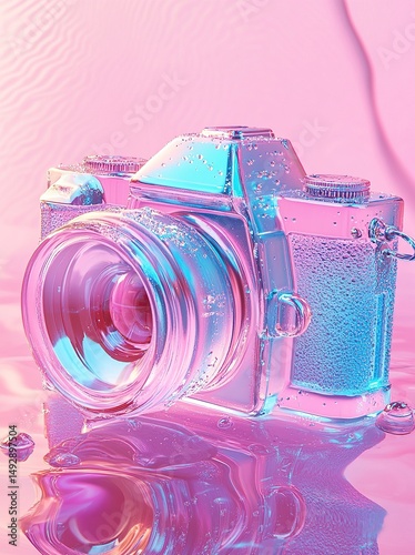 Creative liquid camera design with vibrant colors and bubbles captured in soft lighting effects Generative AI
