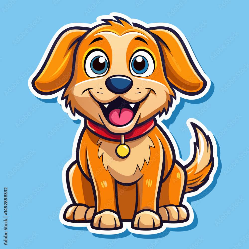 Obraz premium dog, cartoon, animal, puppy, pet, illustration, vector, cute, brown, funny, fun, happy, canine, isolated, art, drawing, character, mammal, cat, baby, cheerful, smile