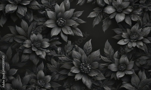 Intricate charcoal floral pattern, abstract botanicals , drawing, floral