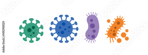 Colorful Virus Bacteria Microbe Icons Set Vector Illustration Graphic Design Medical Science Biology Healthcare Infectious Disease Prevention Health Microscopic Germ Pathogen Flat 