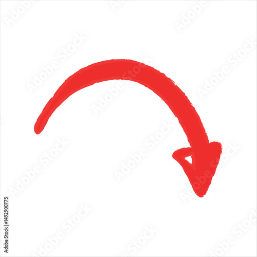 Hand Drawn Red Arrow Downward Curve Design Element Simple Bold Graphic Illustration for Website Presentation Project Red Arrow Design Vector Image icon path paint brush clean vivid