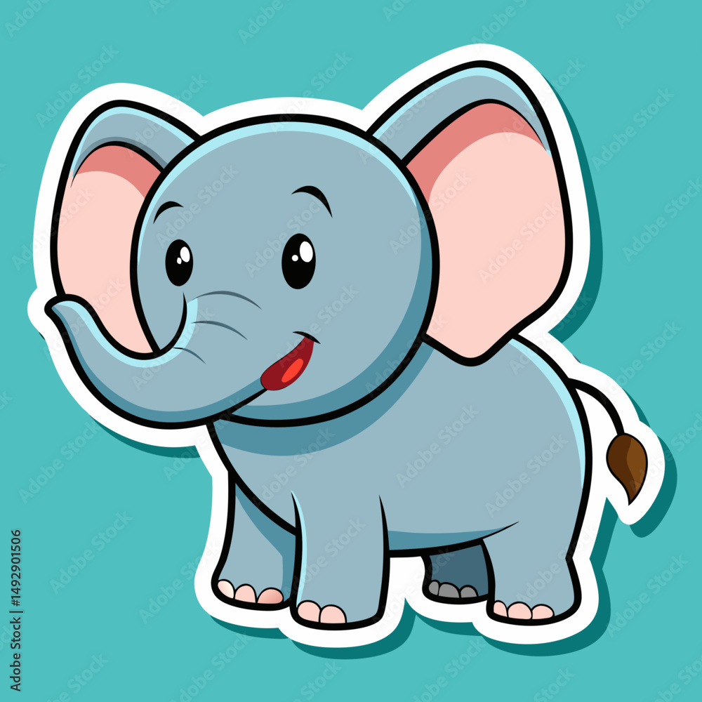 Naklejka premium elephant, cartoon, animal, vector, illustration, baby, mammal, character, fun, funny, pink, cute, art, safari, wildlife, isolated, drawing, wild, happy, nature, animals, mouse, toy, clipart, zoo