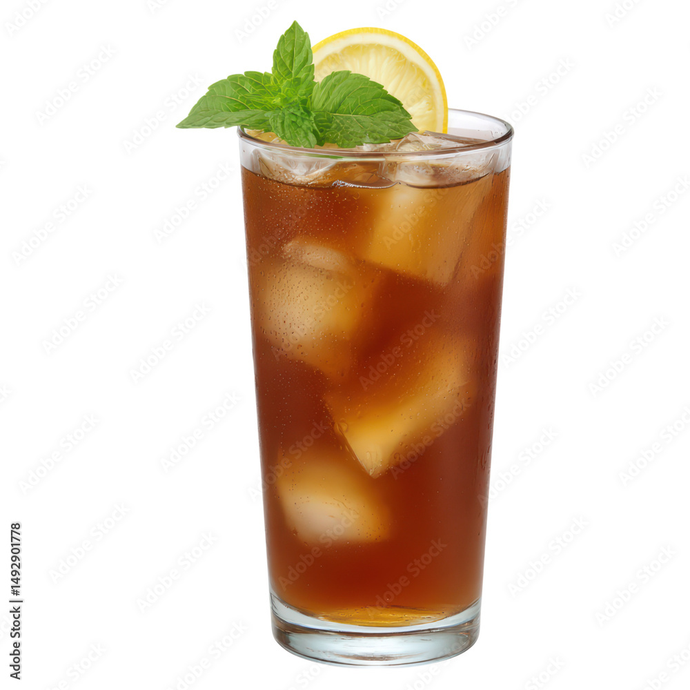 Refreshing Iced Tea with Mint Leaves and Lemon Slice in Tall Glass, isolated on transparent background. Refreshing Iced Tea with Mint Leaves and Lemon Slice in Tall Glass, isolated on transparent background.