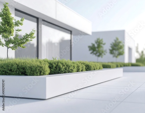 Serene Urban Landscape – Modern Architecture Surrounded by Lush Greenery