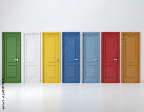 Seven Vibrant Doors Side by Side – Artistic and Colorful Facade