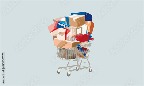 Illustration of an orange shopping cart with silver frame on a light background
