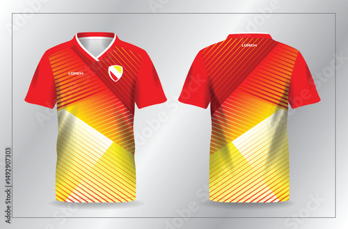 abstract red and yellow sport jersey for football and soccer shirt template