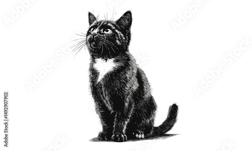 Detailed Cat in Black Sketch Effect, Hand-drawn Pet Art, Rustic Wildlife Illustration, Nature Print, Vintage Engraving Style, Cute Animal Drawing, Trendy Home Decor, animal print, cat wall art