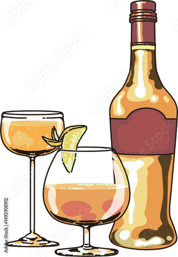 お酒の瓶とカクテルのイラスト