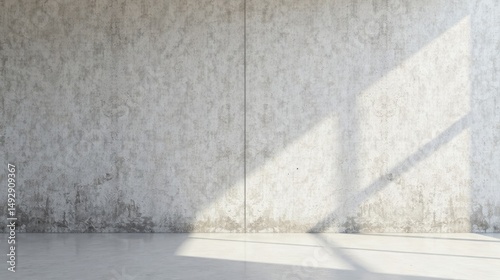Empty Room with Concrete Wall and Sunlight Shadows Illuminating Floor