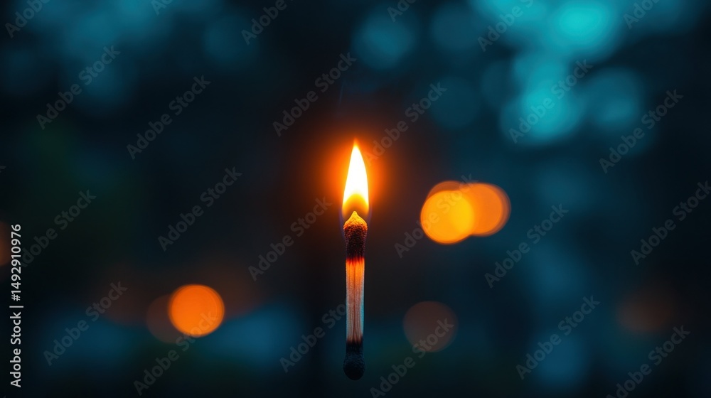 Fototapeta premium Single matchstick flame in dark