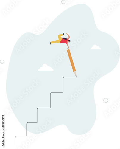 Create stair to success, growth or growing career path, planning for self improvement or leadership motivation, self made success concept, character life .