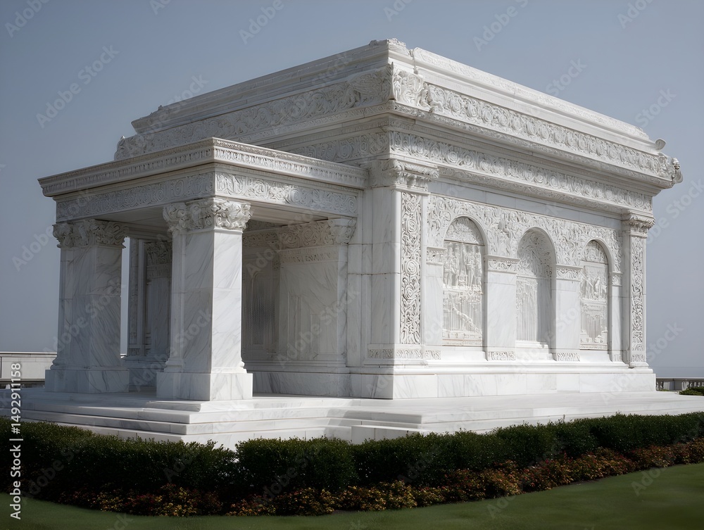 Obraz premium Explore Gleaming Side Profile of White Marble Mausoleum Highlighting Timeless Elegance and Monumental Architectural Beauty