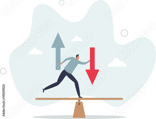 Loss and gain on investment, earning, profit or lose money from stock or crypto trade, financial green and red arrow chart concept, character life .