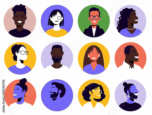 Diversity of Perspectives: A vibrant collection of stylized avatar portraits, each reflecting unique personalities and backgrounds, showcasing a wide range of ethnicities. 