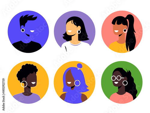 Diverse Avatar Collection: A vibrant collection of unique avatars showcasing diversity and individuality, each person exudes a sense of style, self-expression, and individuality. 