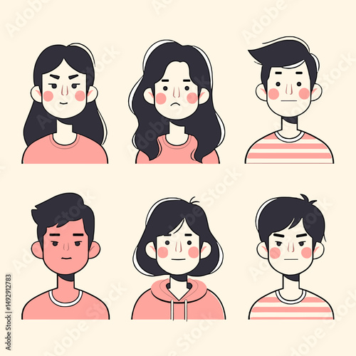 Animated Expressions: A collection of illustrated character portraits, each portraying a unique emotion, perfect for conveying feelings and narratives in various creative projects.
