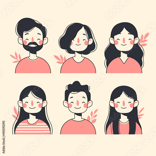 Diverse Faces: Hand-drawn illustrations showcasing a diverse array of smiling faces, perfect for conveying inclusivity and a sense of community.