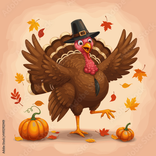 The turkeys are featured in various Thanksgiving settings, with festive backgrounds.