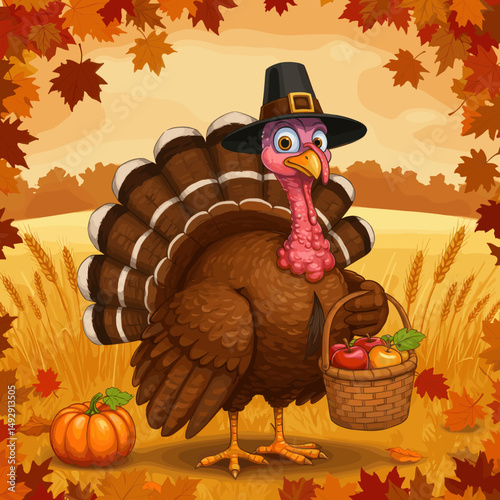 The turkeys are featured in various Thanksgiving settings, with festive backgrounds.