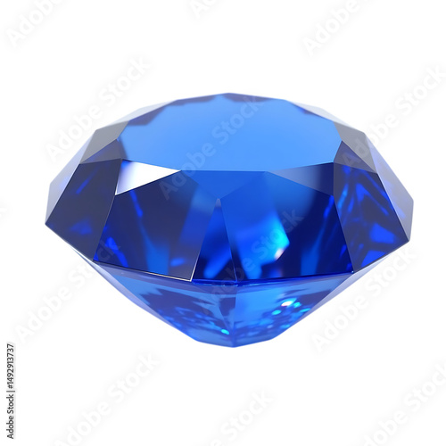 Blue sapphire gemstone with many facets on black background