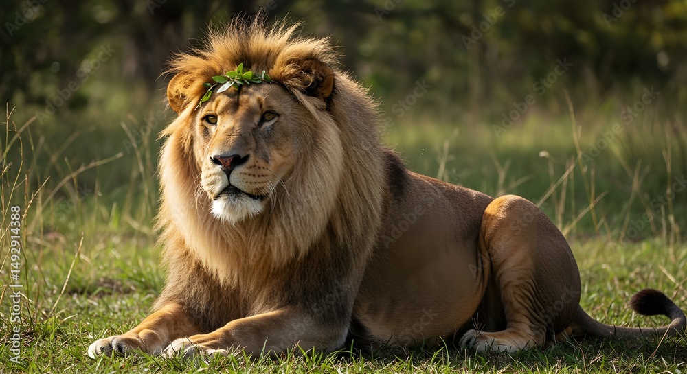 Naklejka premium lion in the grass