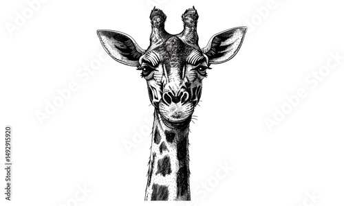 Hand-drawn Wildlife Art, Vintage Giraffe Engraving, Rustic Safari Decor, Exotic Animal Design, Black Sketch Effect, Nature Illustration, Engraved Animal Print, Trendy Engraving