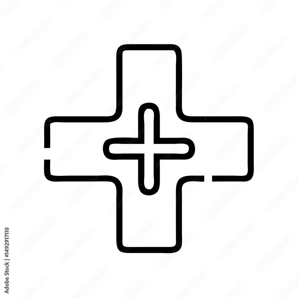 Obraz premium Medical cross icon in minimalist line design on white background 