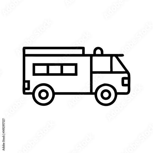 Fire truck icon in minimalist line art style on white background  