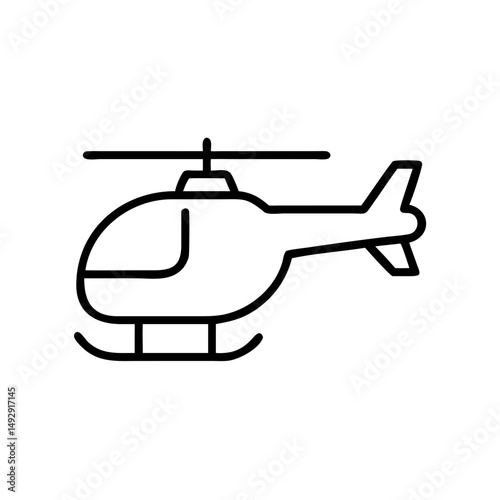 Helicopter icon in simple line drawing style  