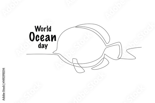 Fish. World ocean day concept one-line drawing