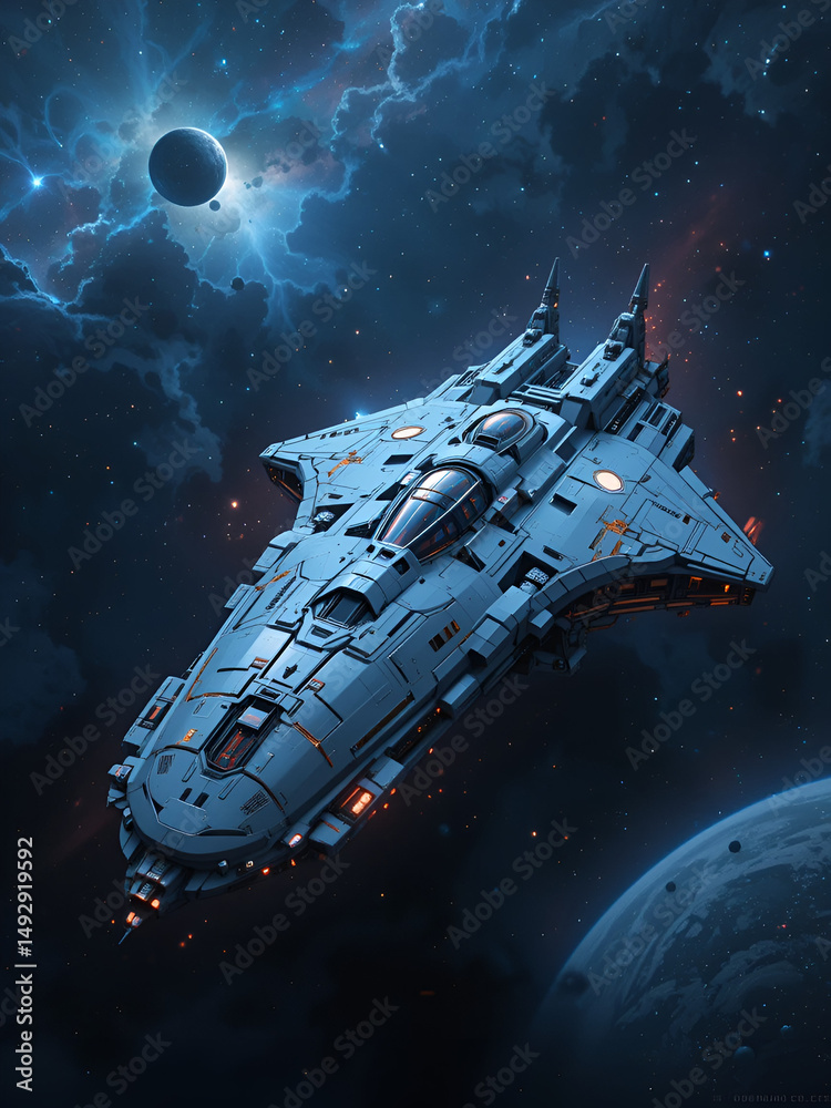Obraz premium Futuristic Spaceship in Deep Space