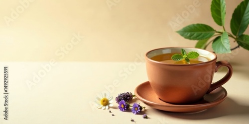 Wallpaper Mural Aromatic Herbal Tea in Earthenware Cup with Delicate Floral Garnish Torontodigital.ca